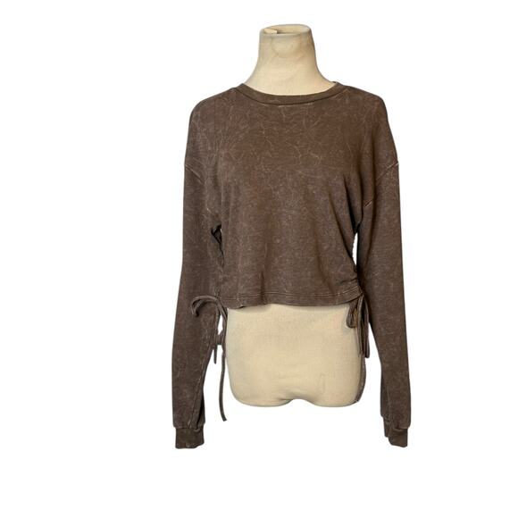 FOREVER 21 brown long sleeves side ties cropped sweatshirt size Medium - Picture 1 of 16
